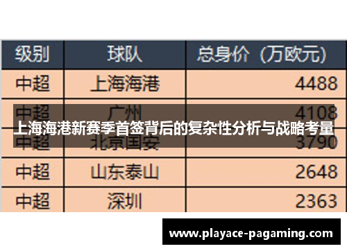 上海海港新赛季首签背后的复杂性分析与战略考量