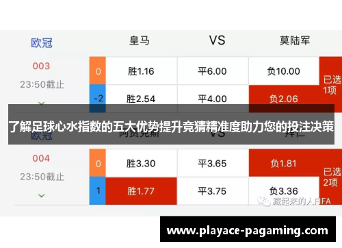 了解足球心水指数的五大优势提升竞猜精准度助力您的投注决策